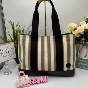 Hunting World Italy Striped Smooth Suede & Leather Tote Bag - Rare Elephant Logo